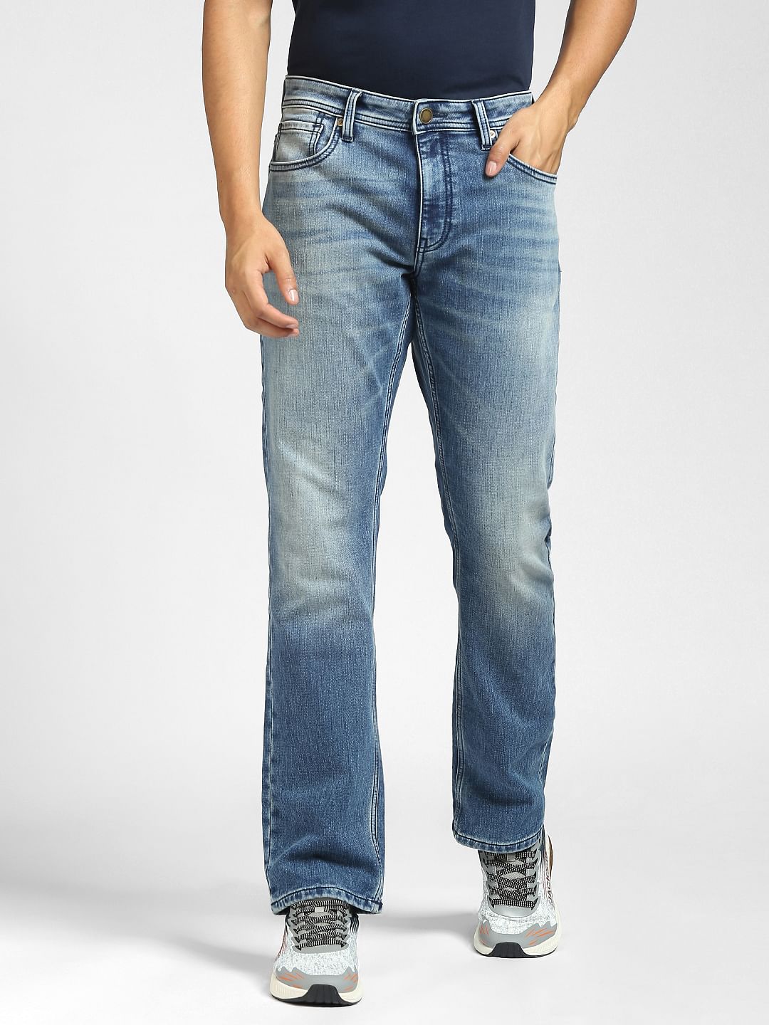 Blue Mid Rise Clark Straight Fit Jeans