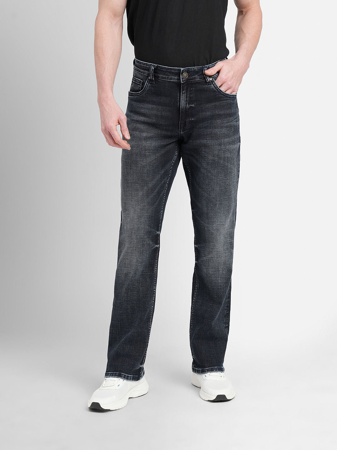 Dark Blue Mid Rise Clark Regular Fit Jeans