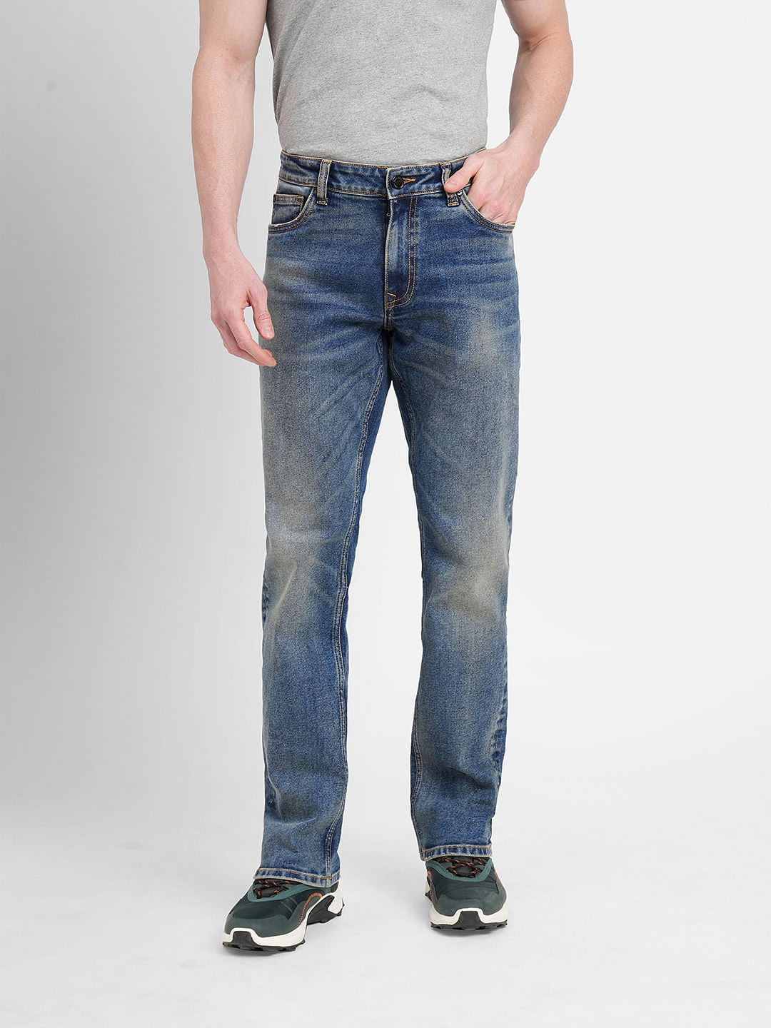 Dark Blue Mid Rise Clark Regular Fit Jeans