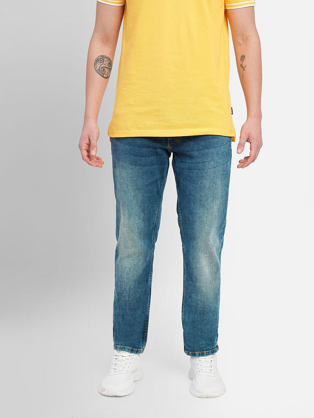 Blue Low Rise Washed Tim Anti Fit Jeans