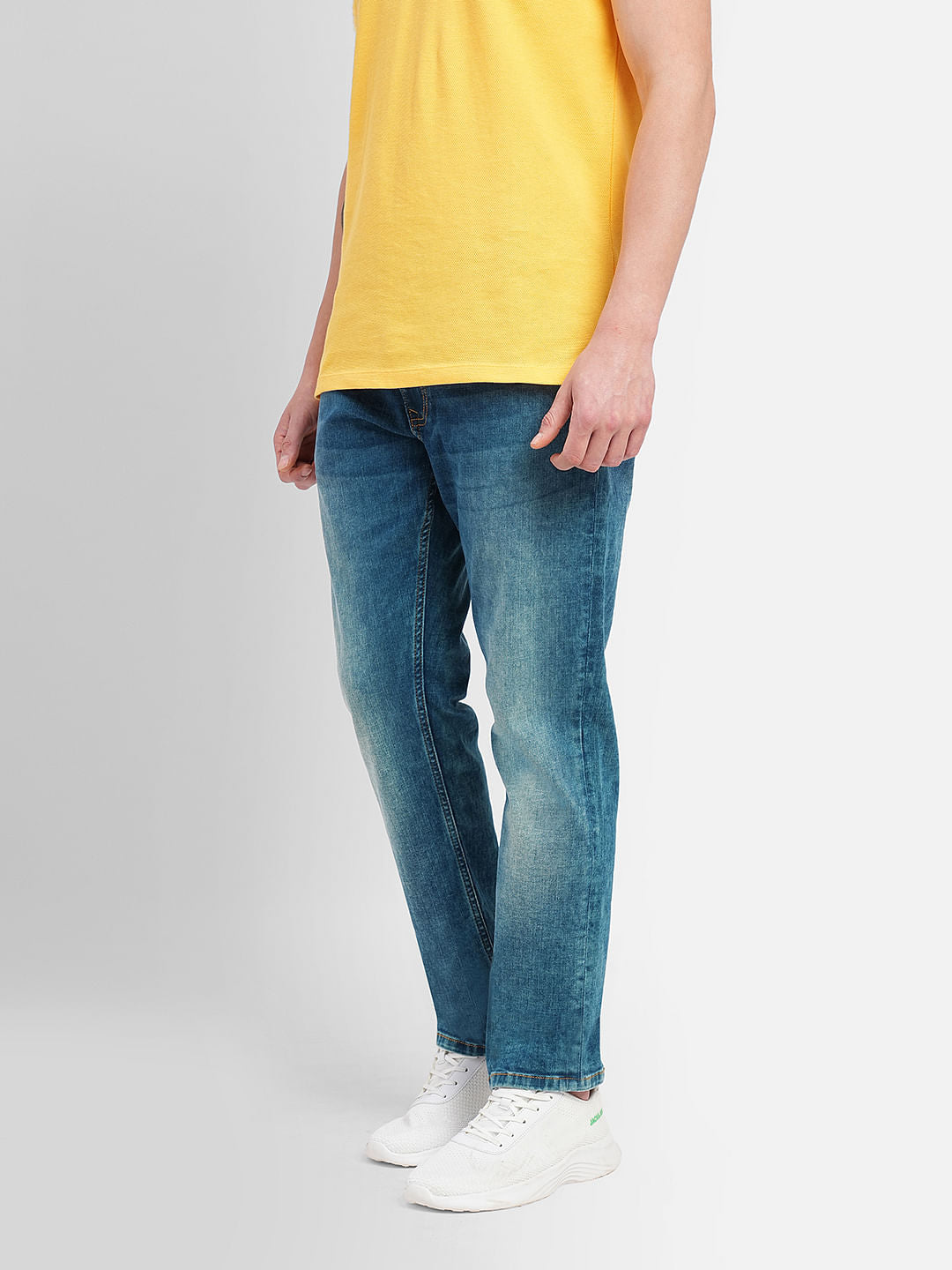 Blue Low Rise Washed Tim Anti Fit Jeans