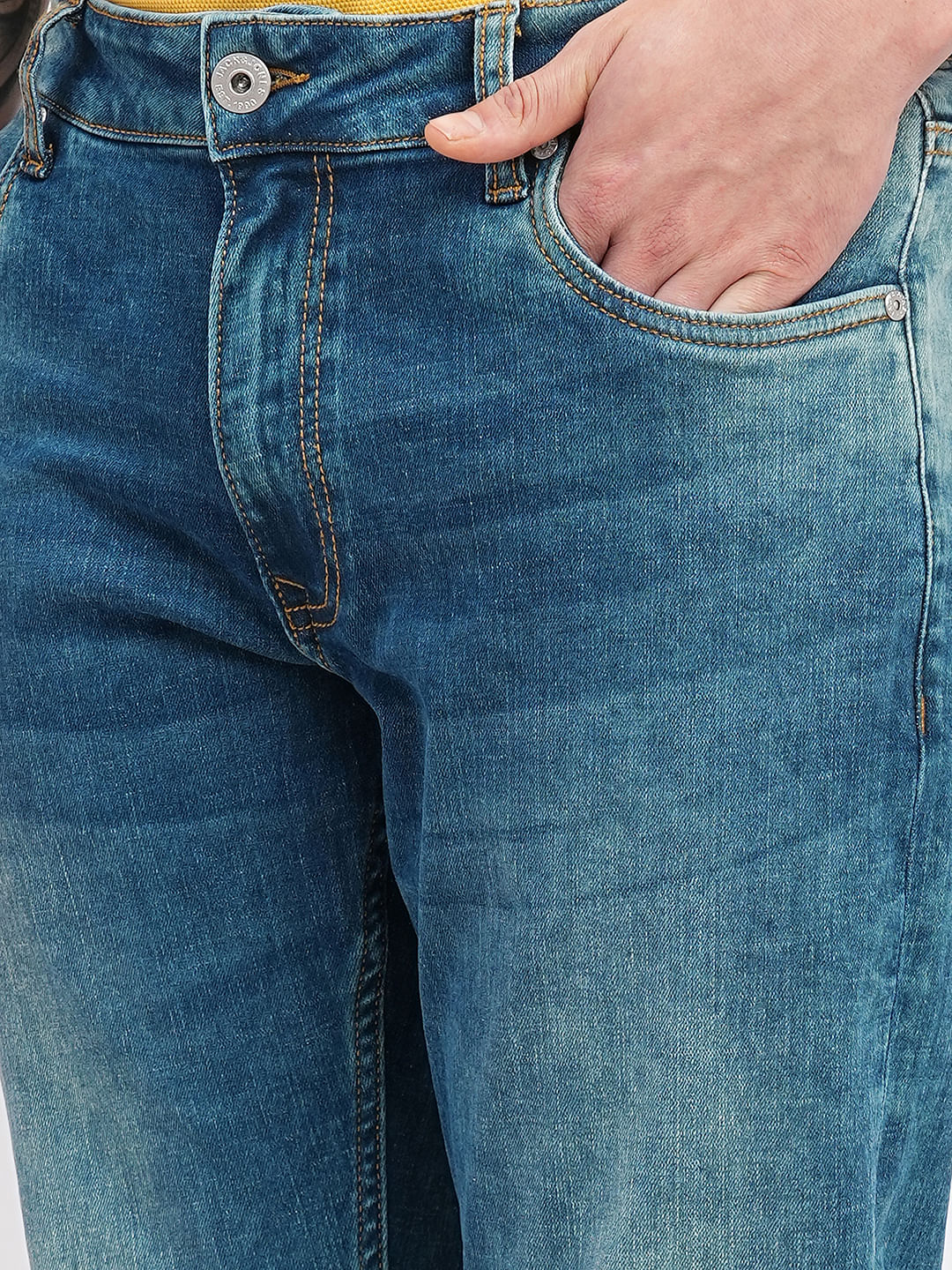 Blue Low Rise Washed Tim Anti Fit Jeans