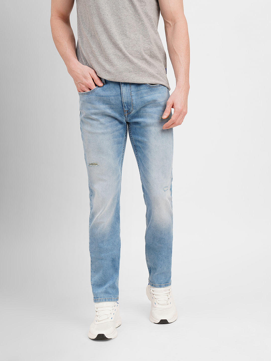 Light Blue Low Rise Distressed Tim Anti Fit Jeans