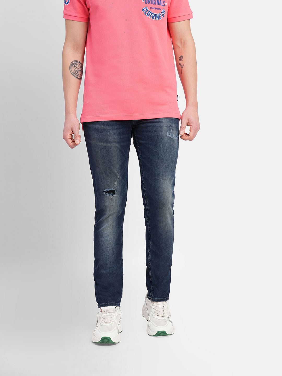 Dark Blue Low Rise Distressed Glenn Slim Jeans