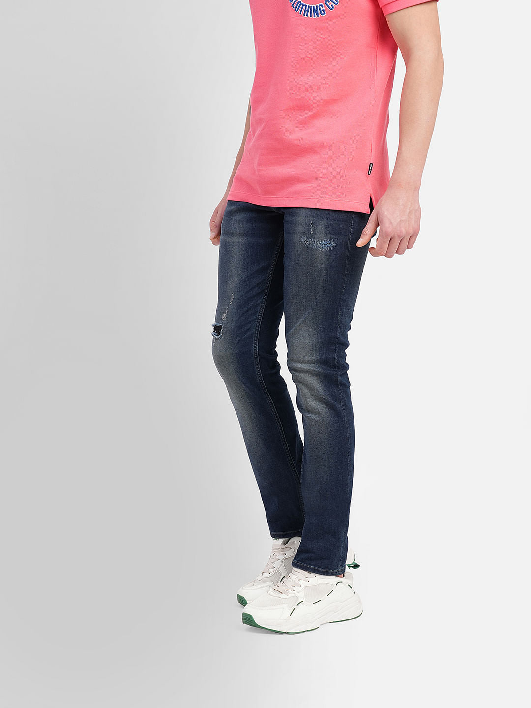 Dark Blue Low Rise Distressed Glenn Slim Jeans