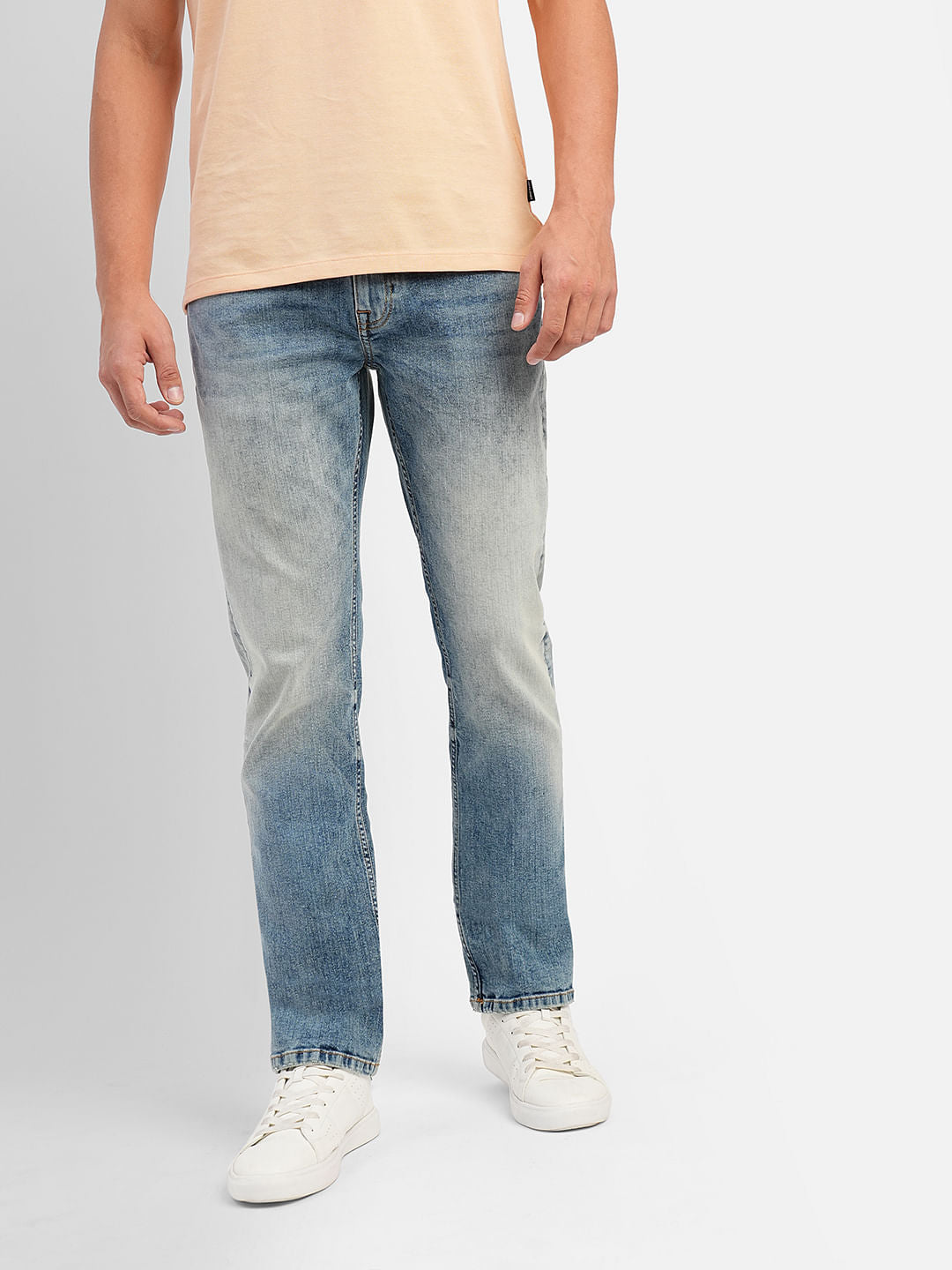 Blue Mid Rise Washed Clark Regular Fit Jeans