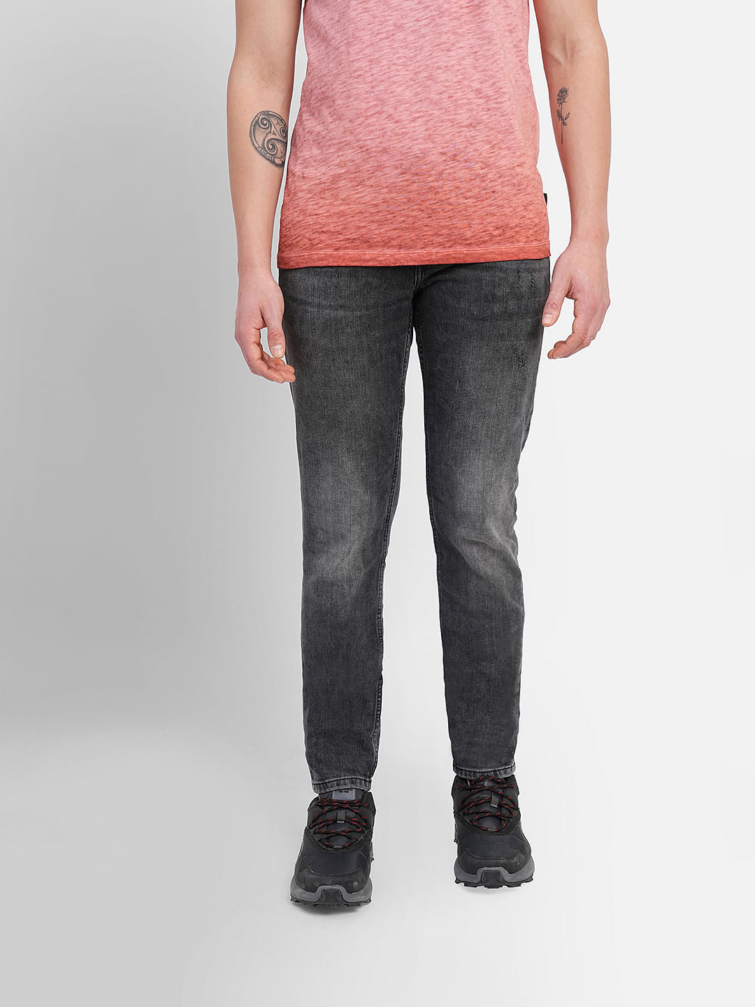 Black Low Rise Washed Glenn Slim Jeans