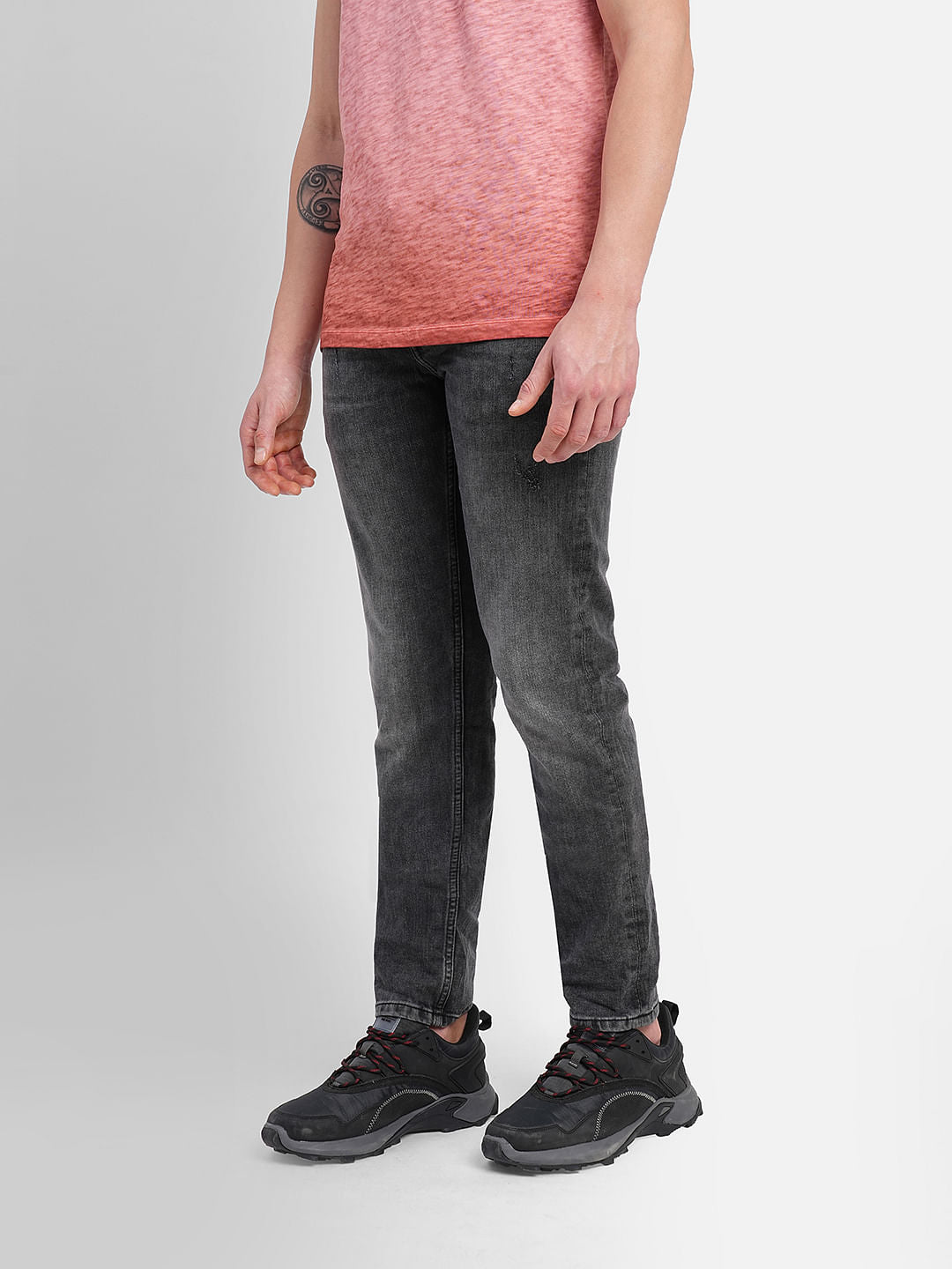 Black Low Rise Washed Glenn Slim Jeans