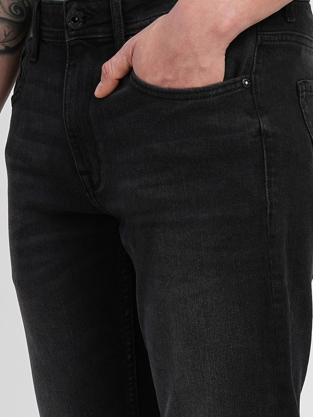 Black Mid Rise Clark Straight Fit Jeans