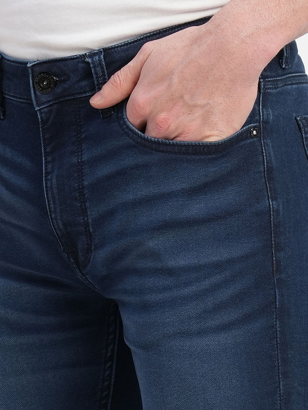 Dark Blue Low Rise Indigo Knit Skinny Fit Jeans