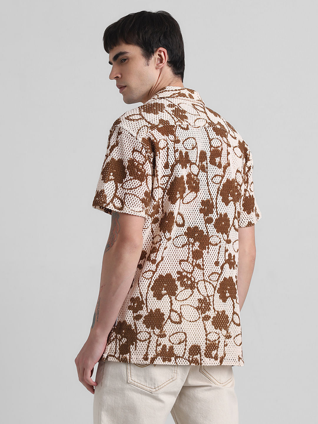 Brown Printed Short Sleeves Shirt