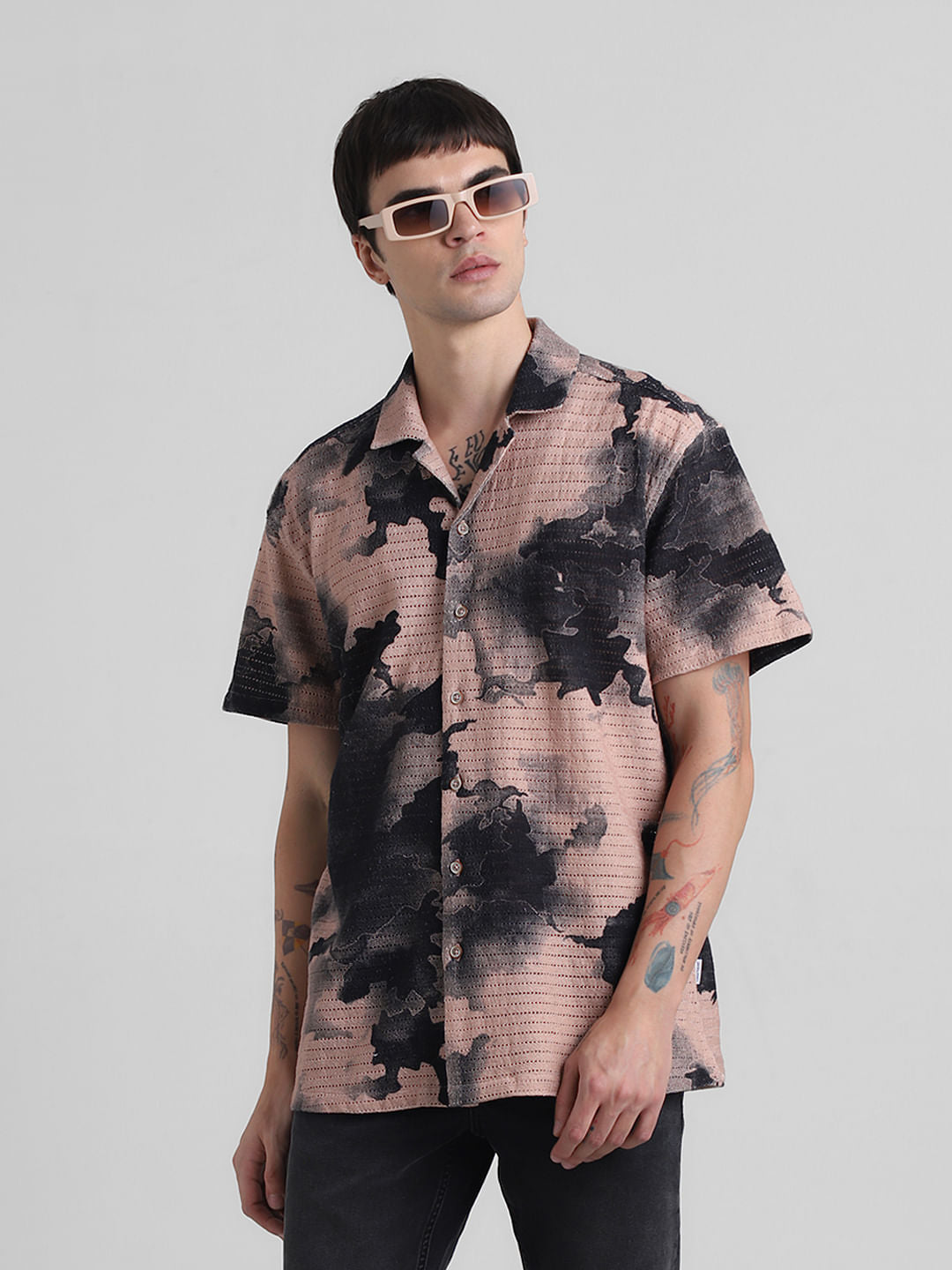 Beige Abstract Print Shirt - S