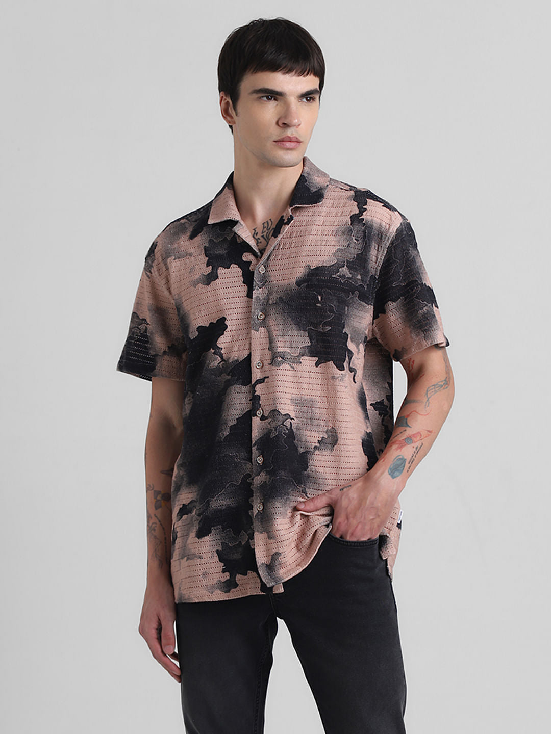 Beige Abstract Print Shirt