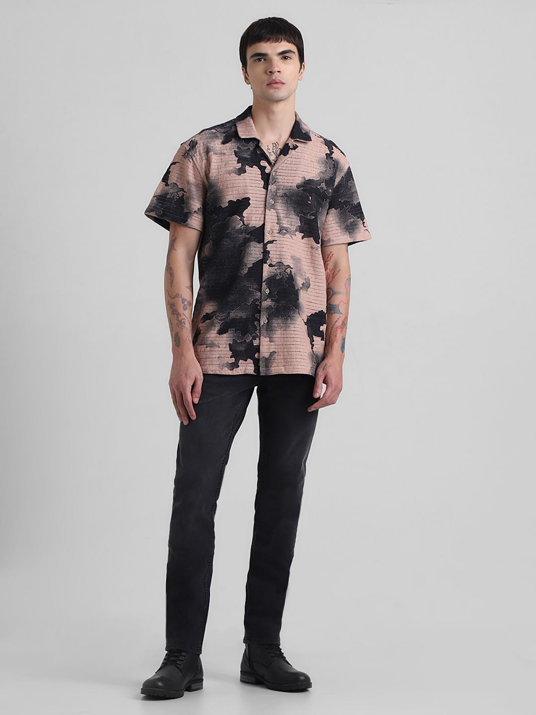 Beige Abstract Print Shirt