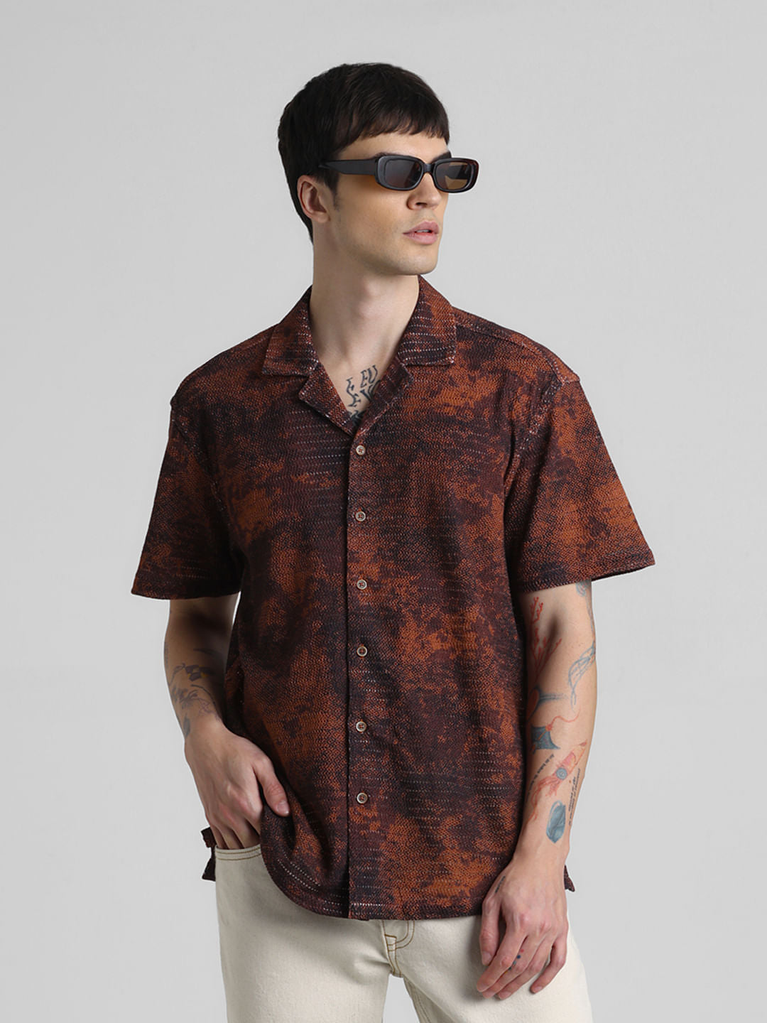 Brown Abstract Print Shirt - S