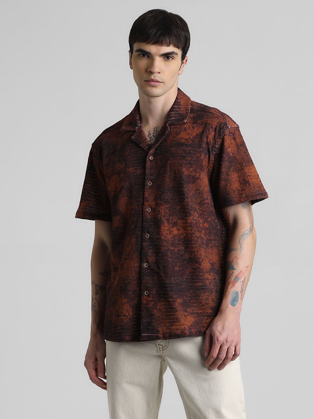 Brown Abstract Print Shirt