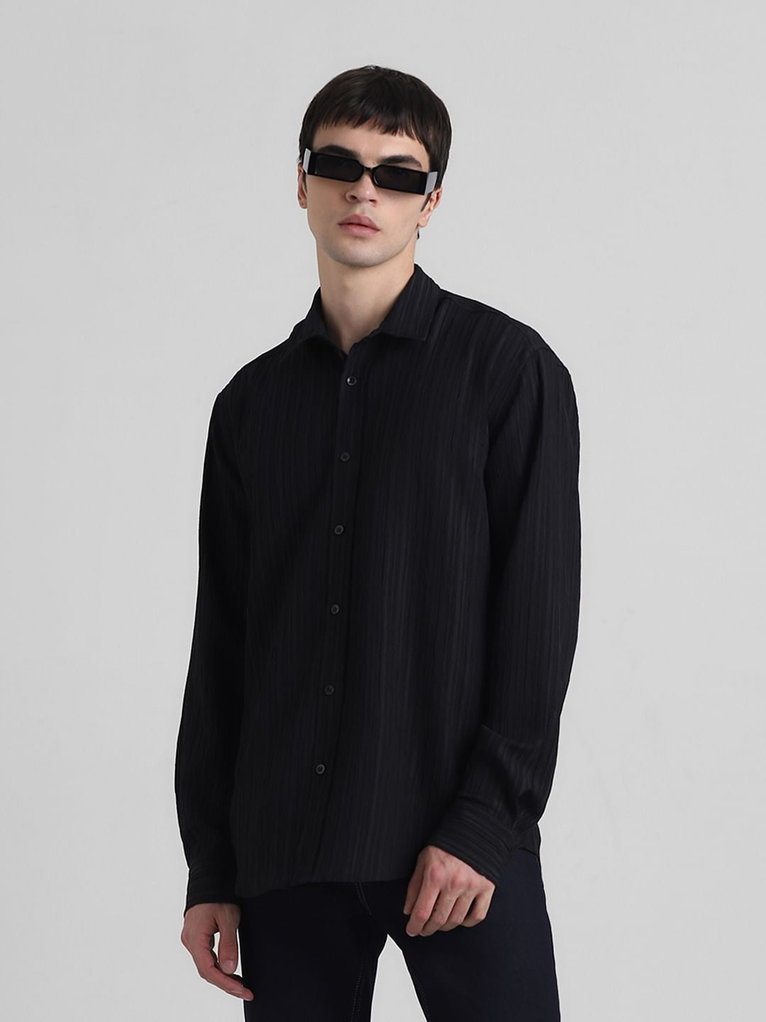 Black Crinkle Weave Shirt - S
