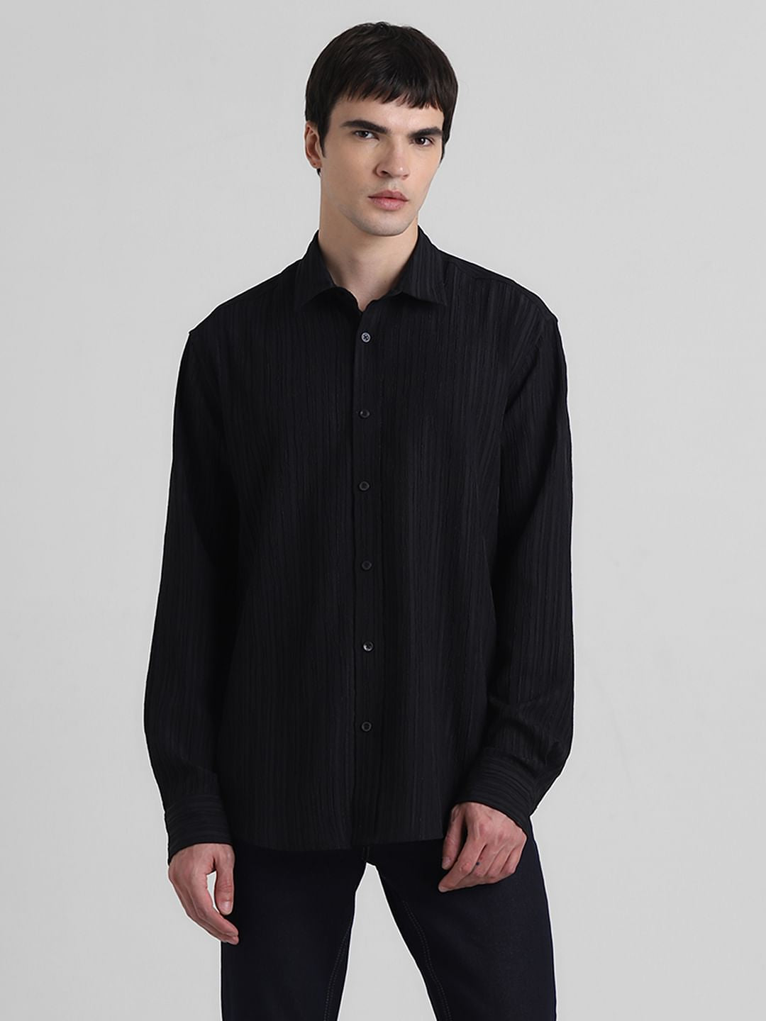 Black Crinkle Weave Shirt