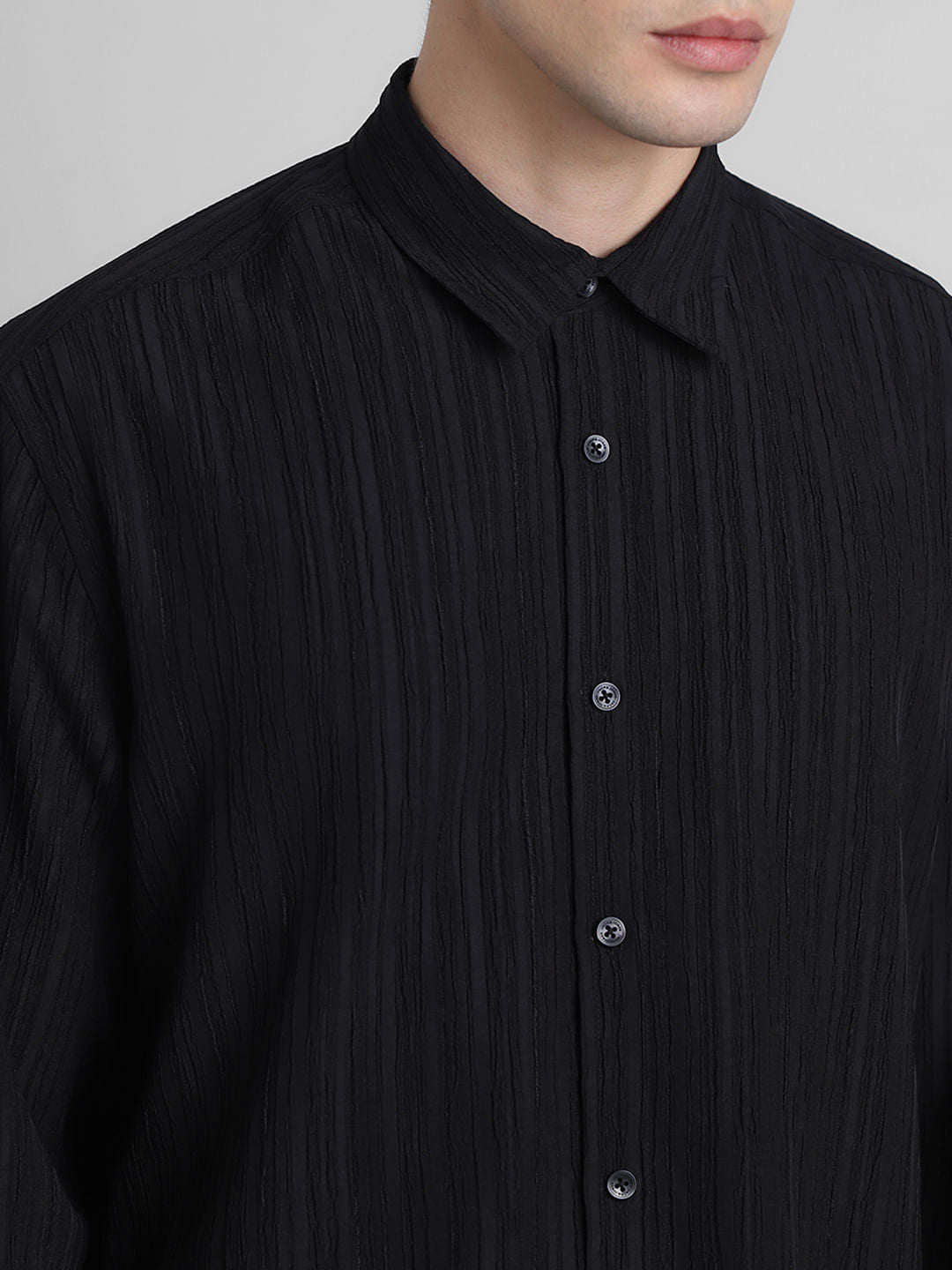 Black Crinkle Weave Shirt