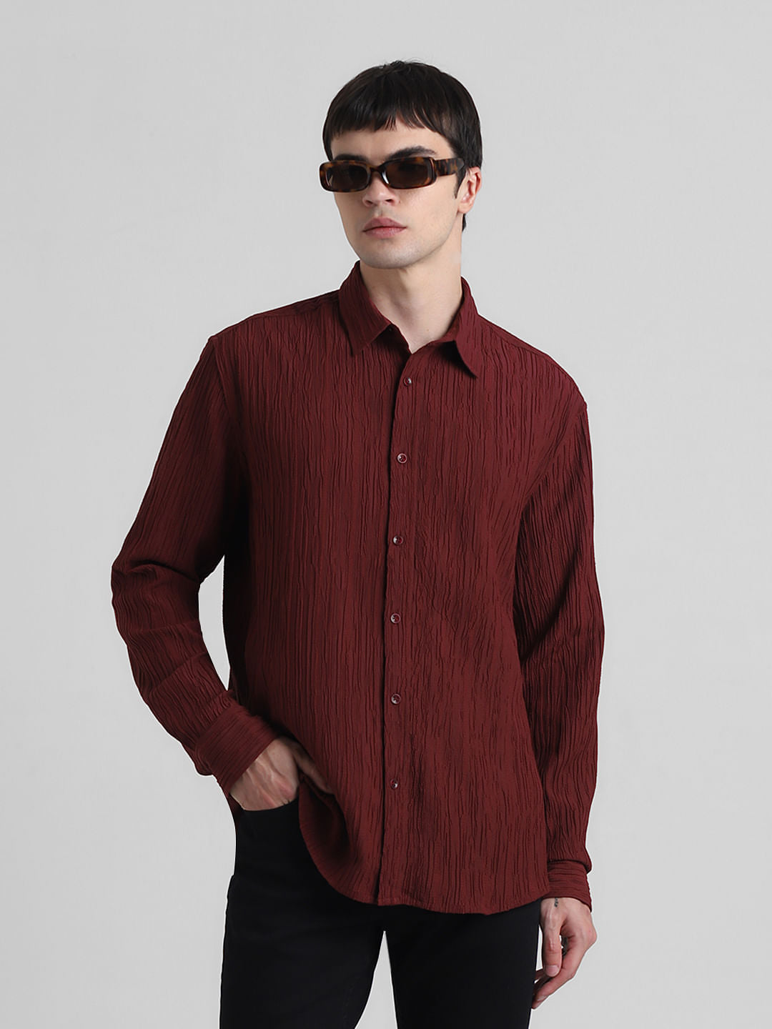Maroon Crinkle Weave Shirt - S