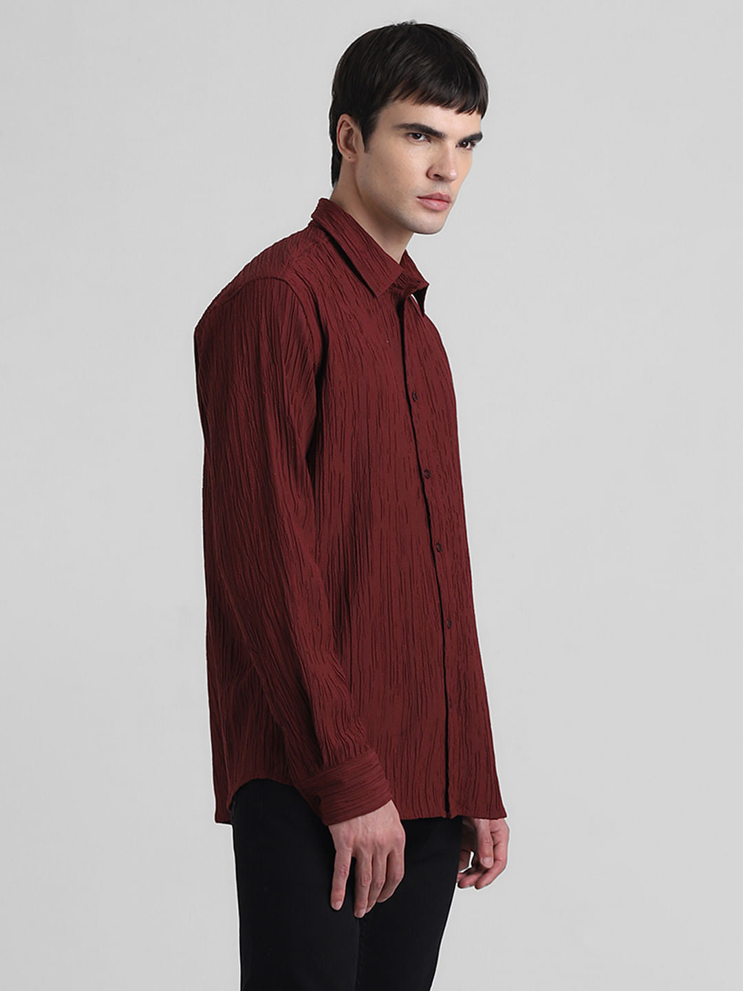 Maroon Crinkle Weave Shirt