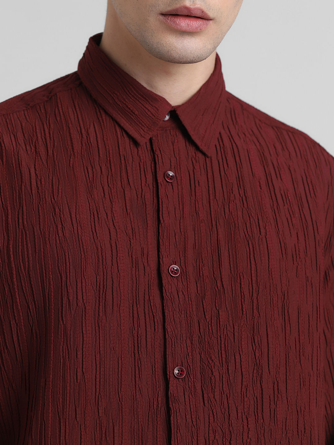 Maroon Crinkle Weave Shirt