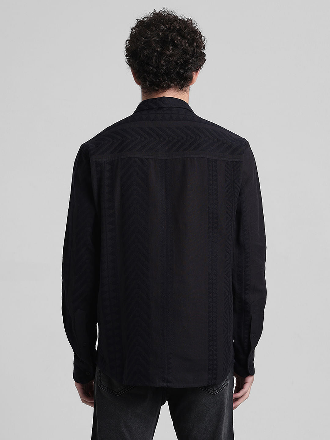 Black Printed Textured Weave Shirt