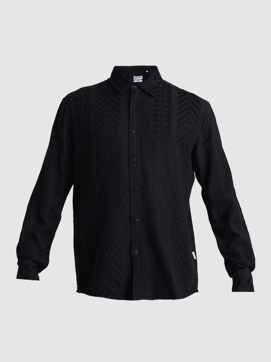 Black Printed Textured Weave Shirt