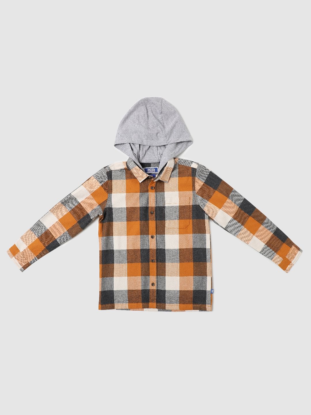 BOYS Brown Check Hooded Shirt