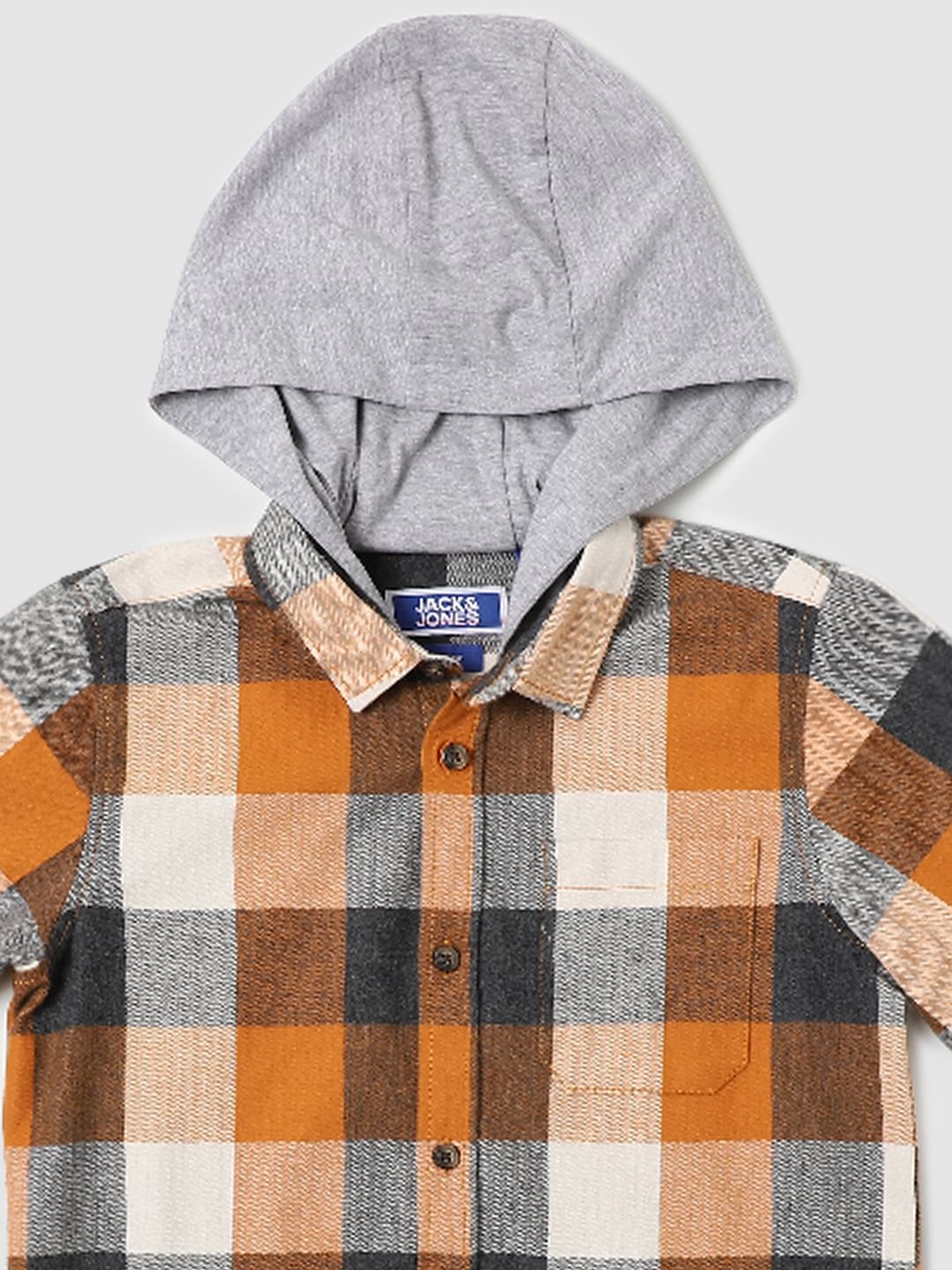 BOYS Brown Check Hooded Shirt