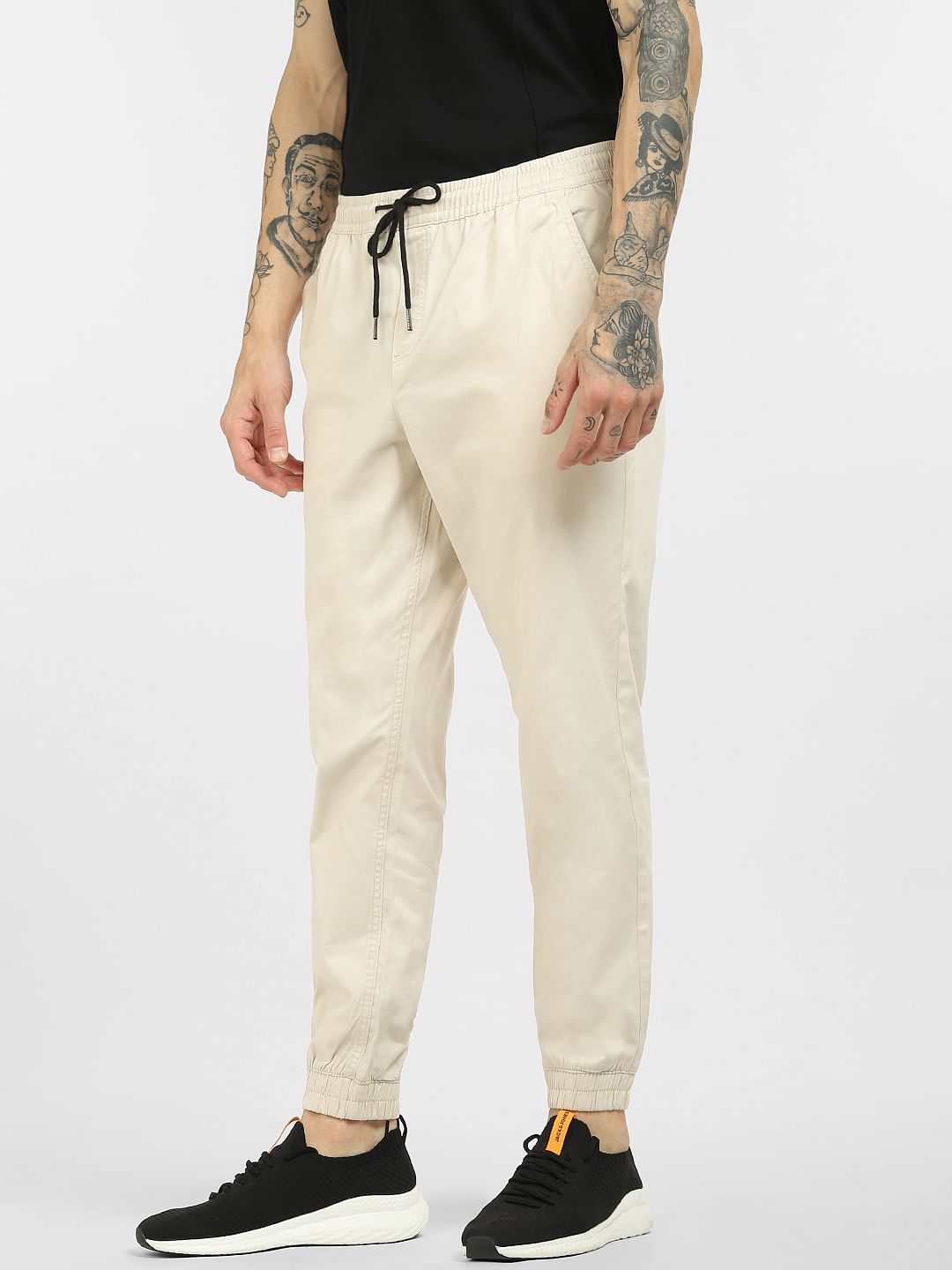 Beige Low Rise Cotton Pants