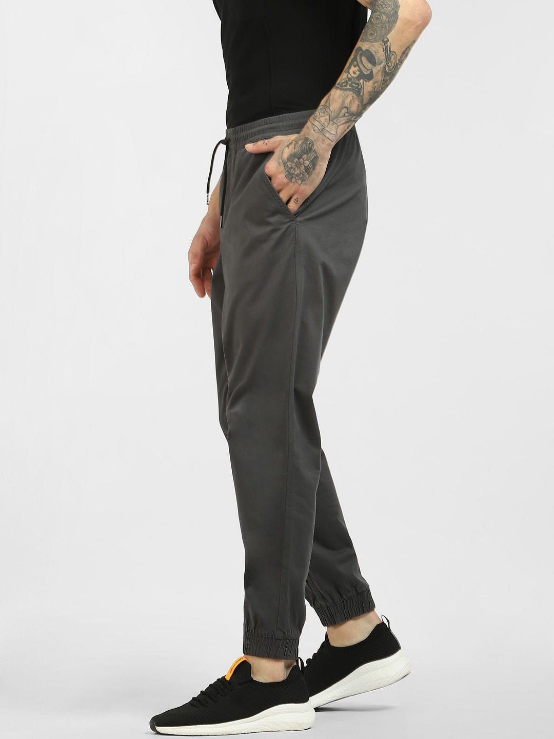 Grey Low Rise Cotton Pants