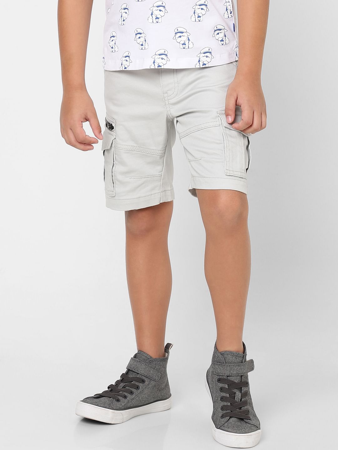 BOYS Grey Low Rise Cargo Shorts - 4/5Y