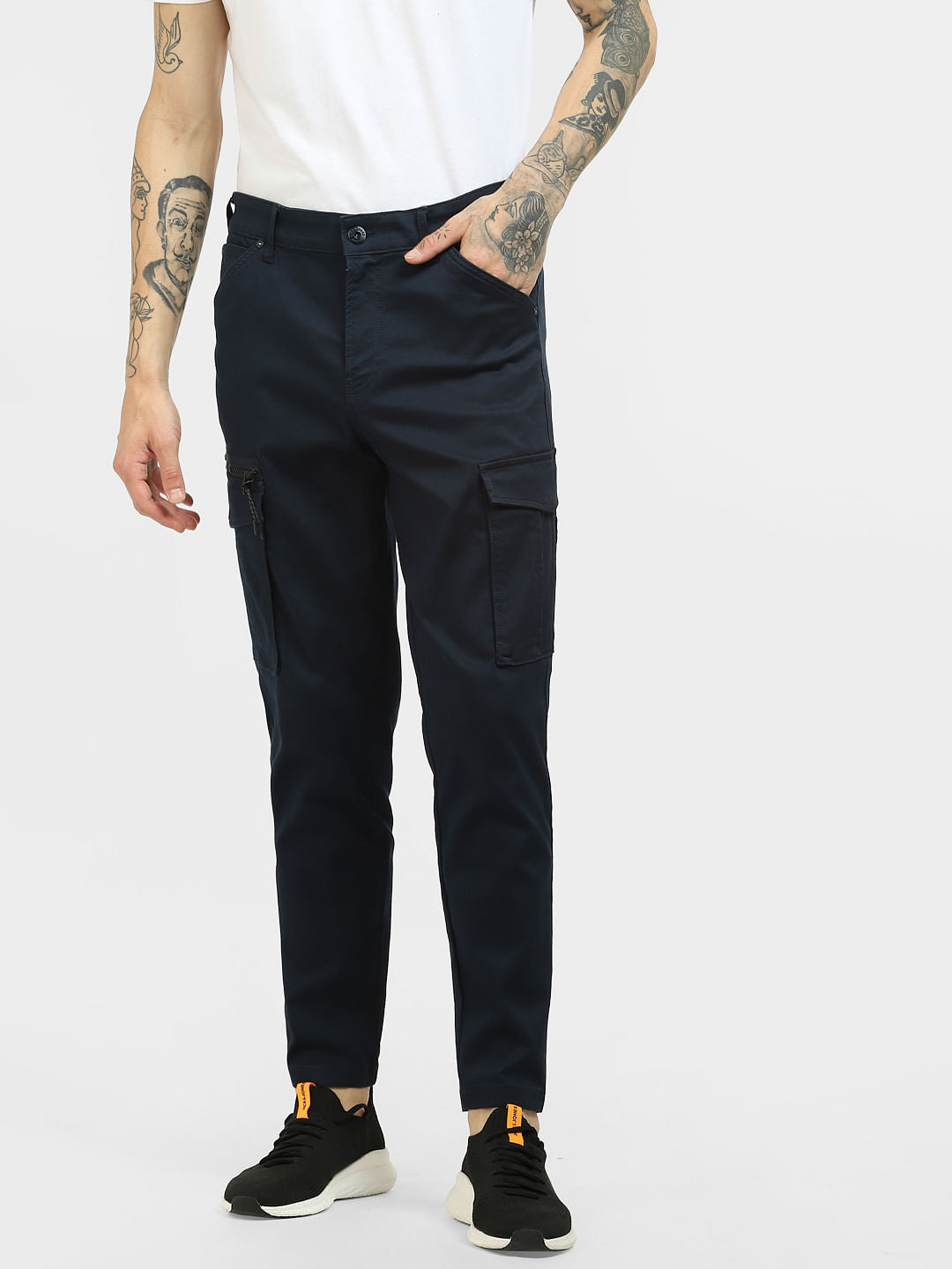 Navy Blue Mid Rise Tapered Pants
