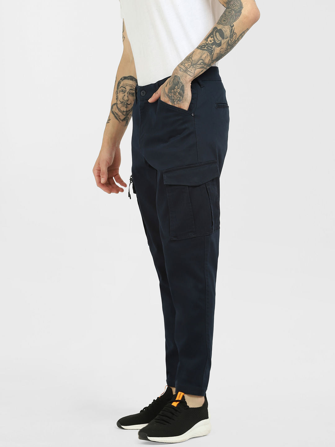 Navy Blue Mid Rise Tapered Pants