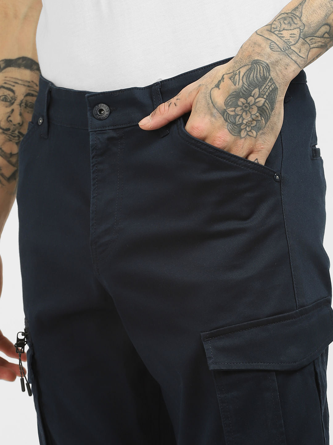 Navy Blue Mid Rise Tapered Pants