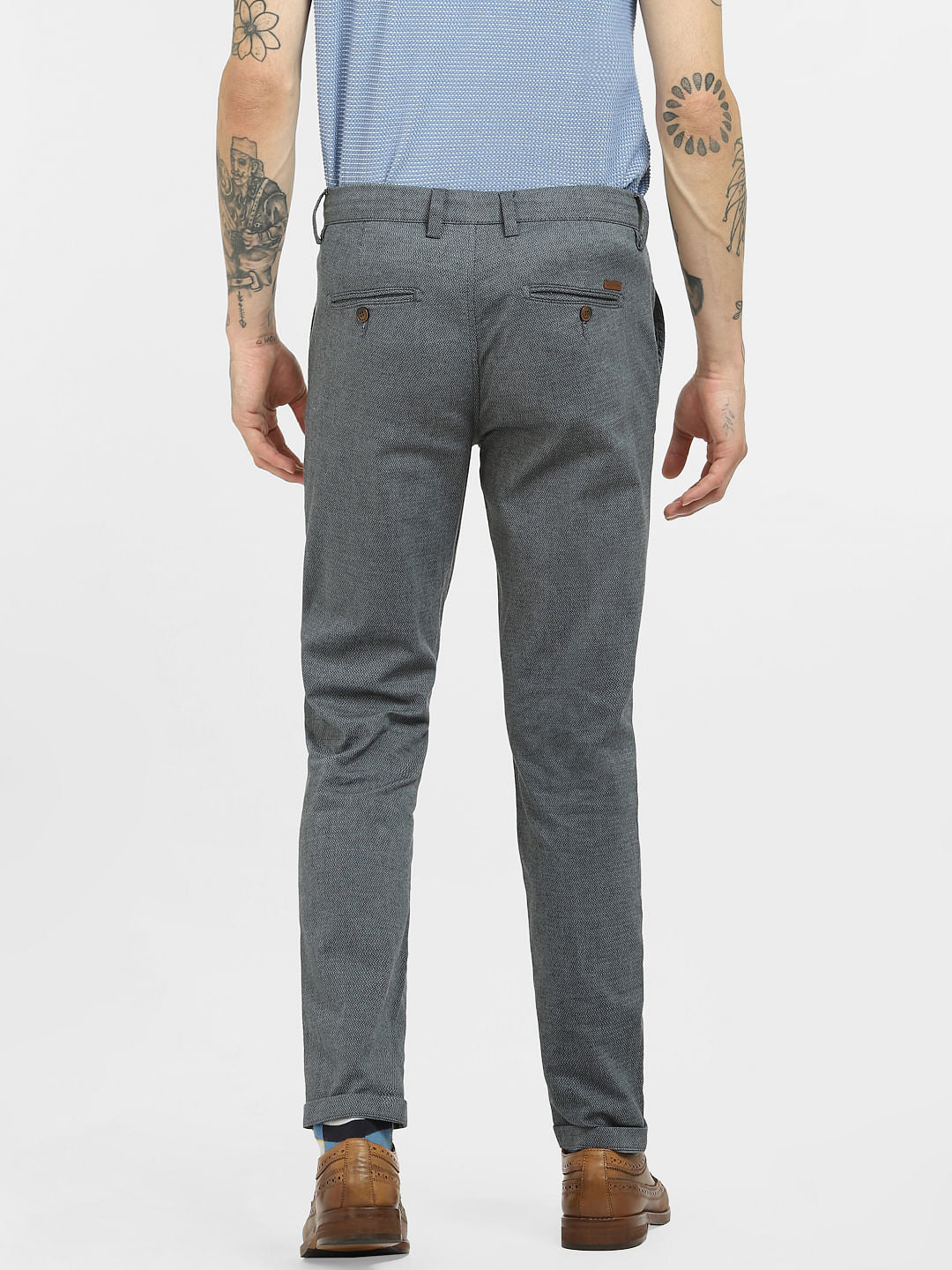 Blue Mid Rise Tapered Pants