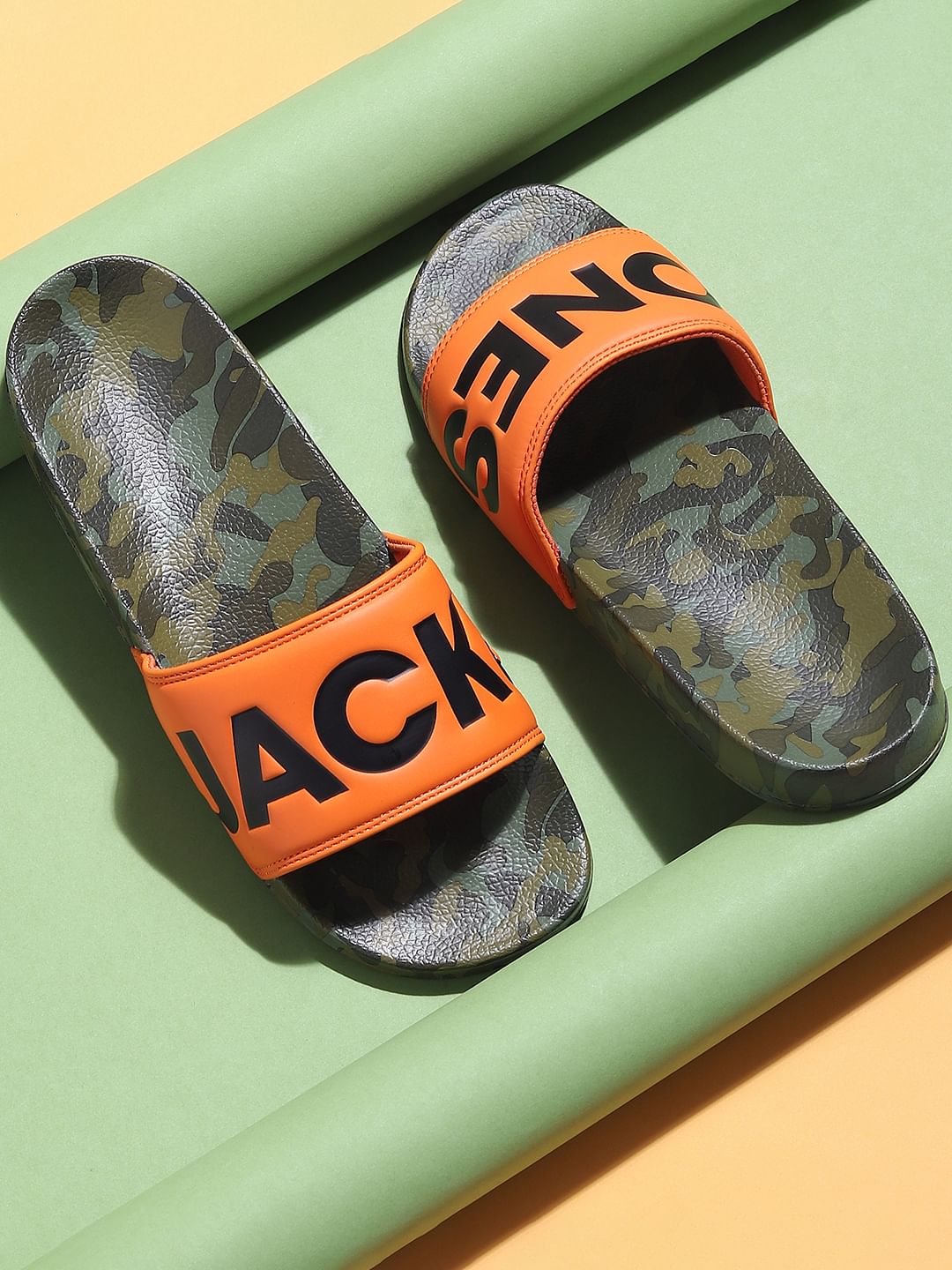 Orange Camo Print Sliders - 40