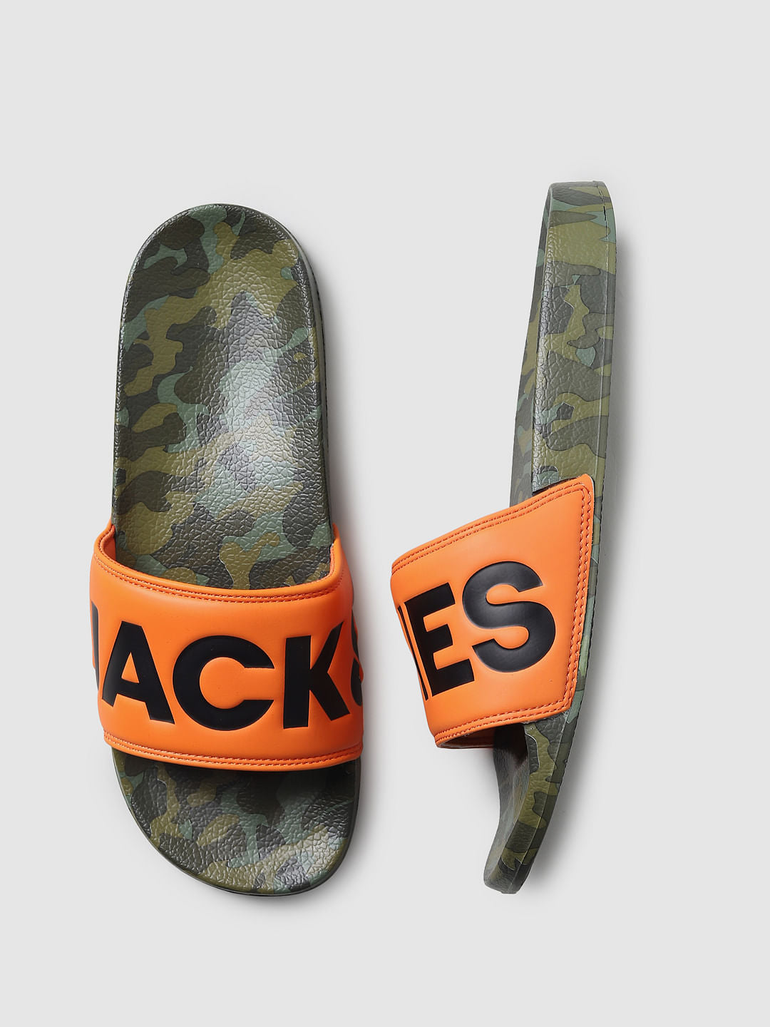 Orange Camo Print Sliders