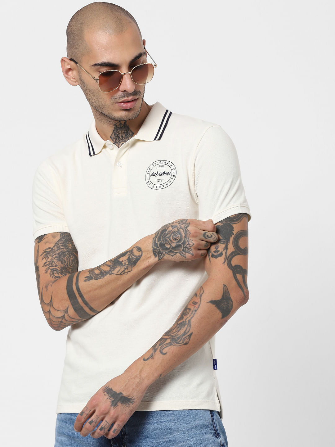 Off White Polo Neck T-shirt - S