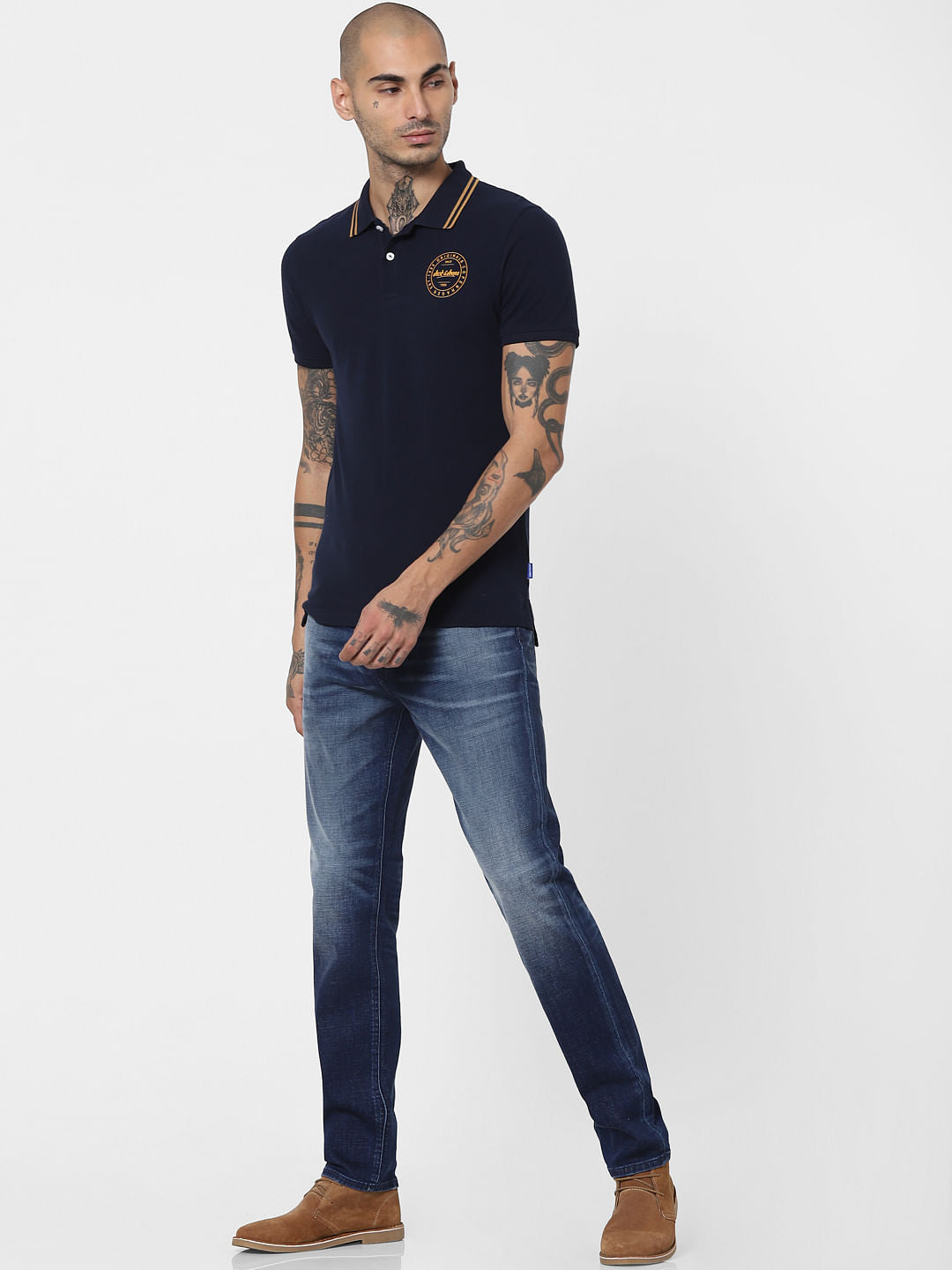 Navy Blue Polo Neck T-shirt