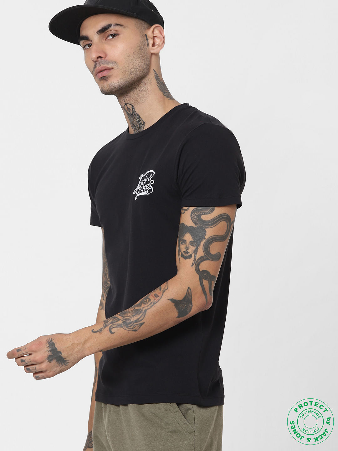 Black Logo Print Crew Neck T-shirt - S