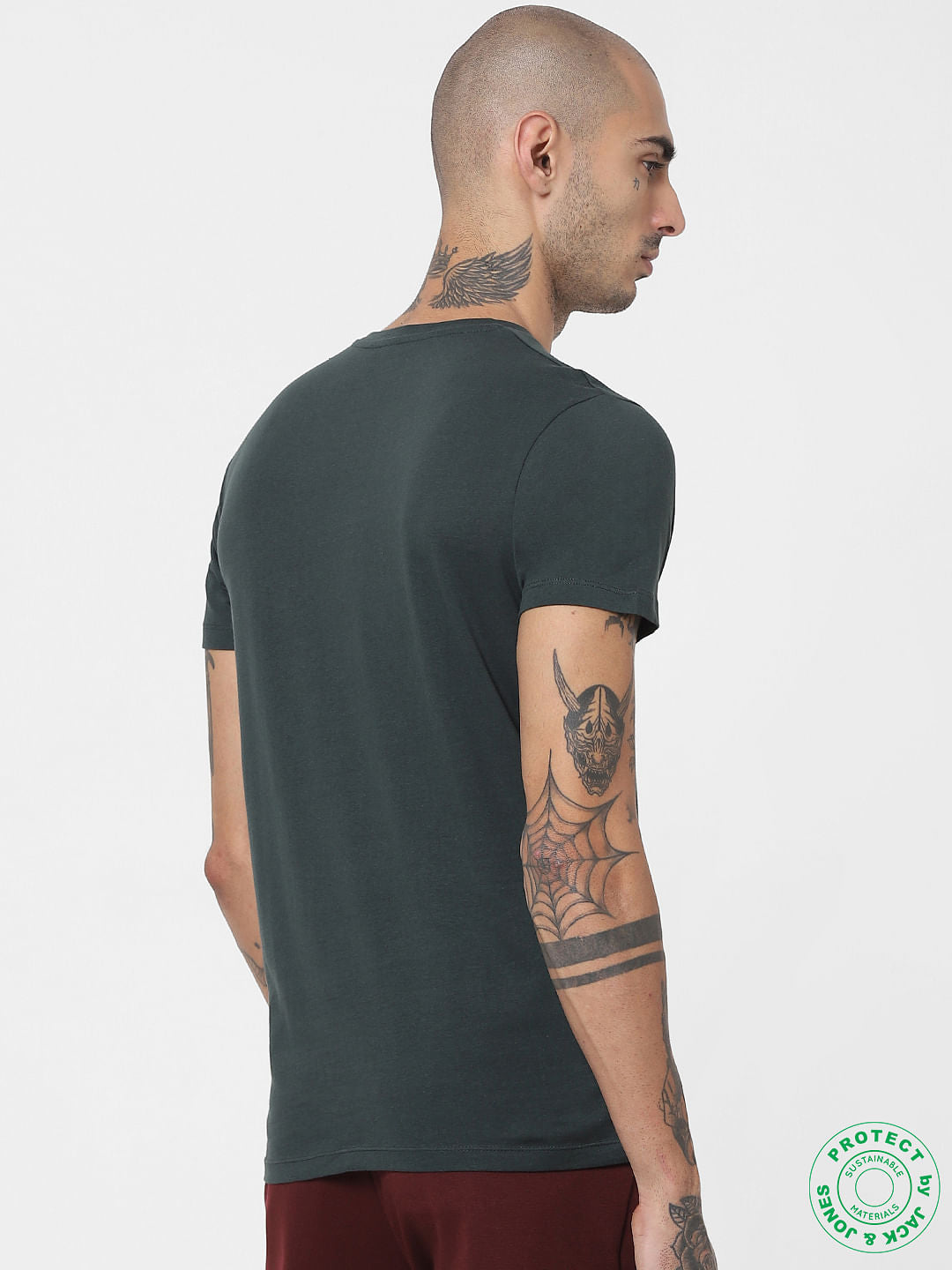 Dark Green Logo Print Crew Neck T-shirt