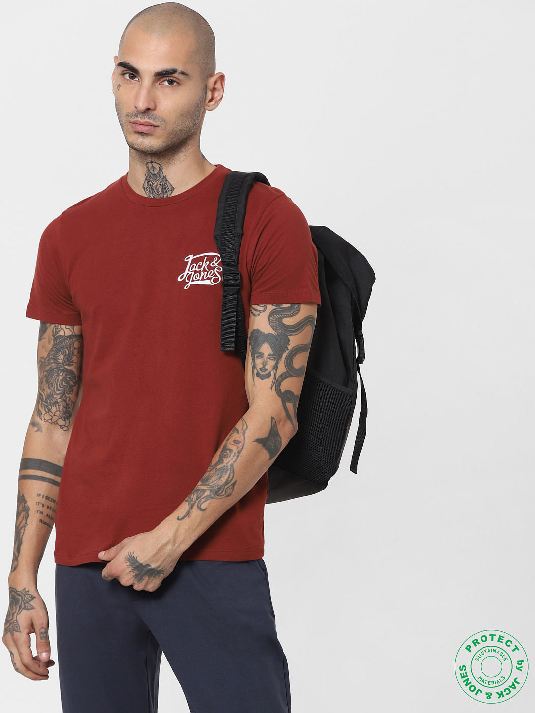 Brick Red Logo Print Crew Neck T-shirt - S