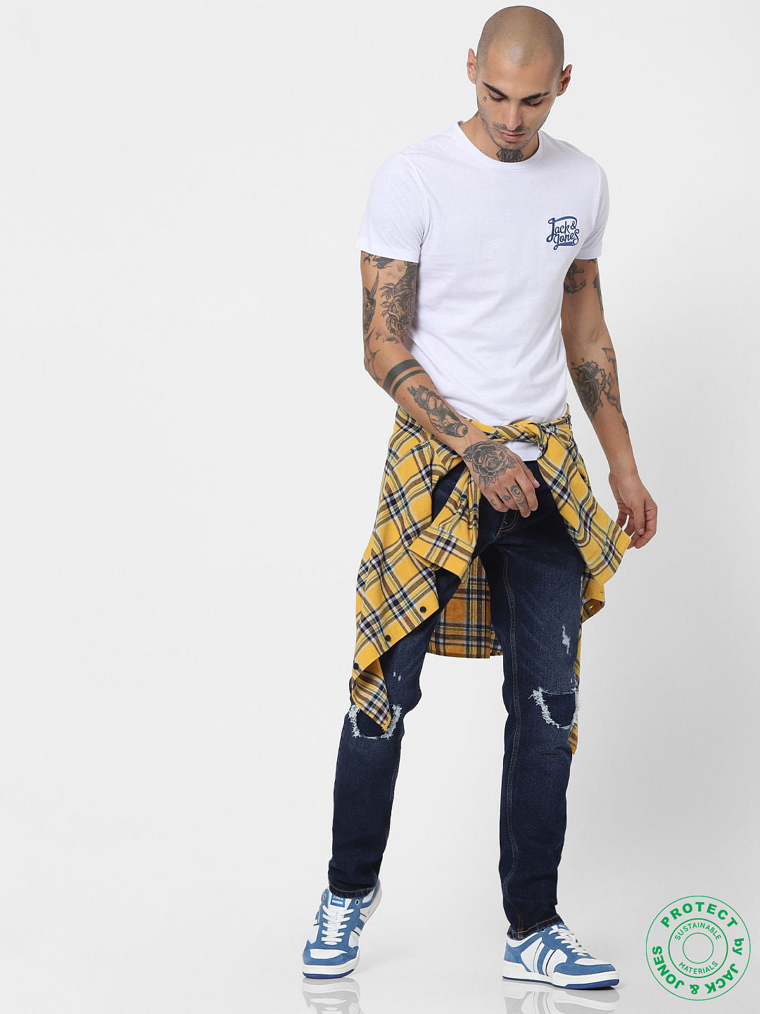 White Logo Print Crew Neck T-shirt - S