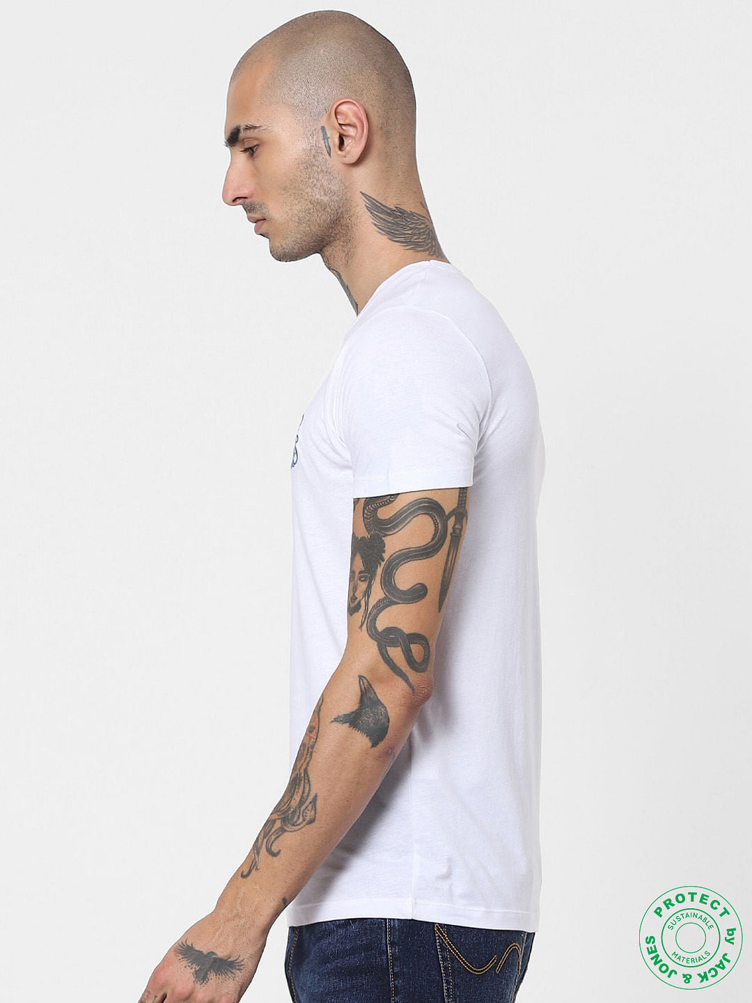 White Logo Print Crew Neck T-shirt
