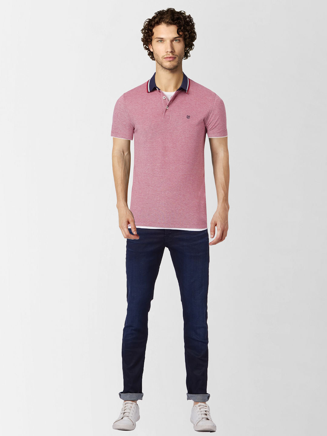 Faded Red Polo Neck T-shirt - S
