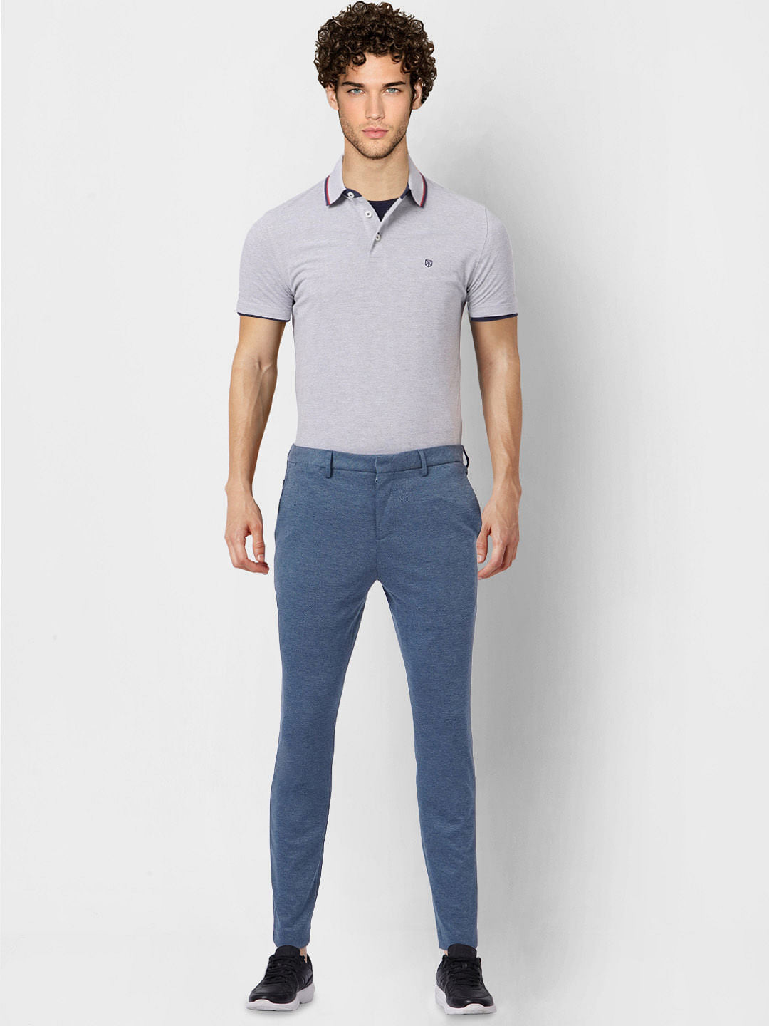 Grey Polo Neck T-shirt - S