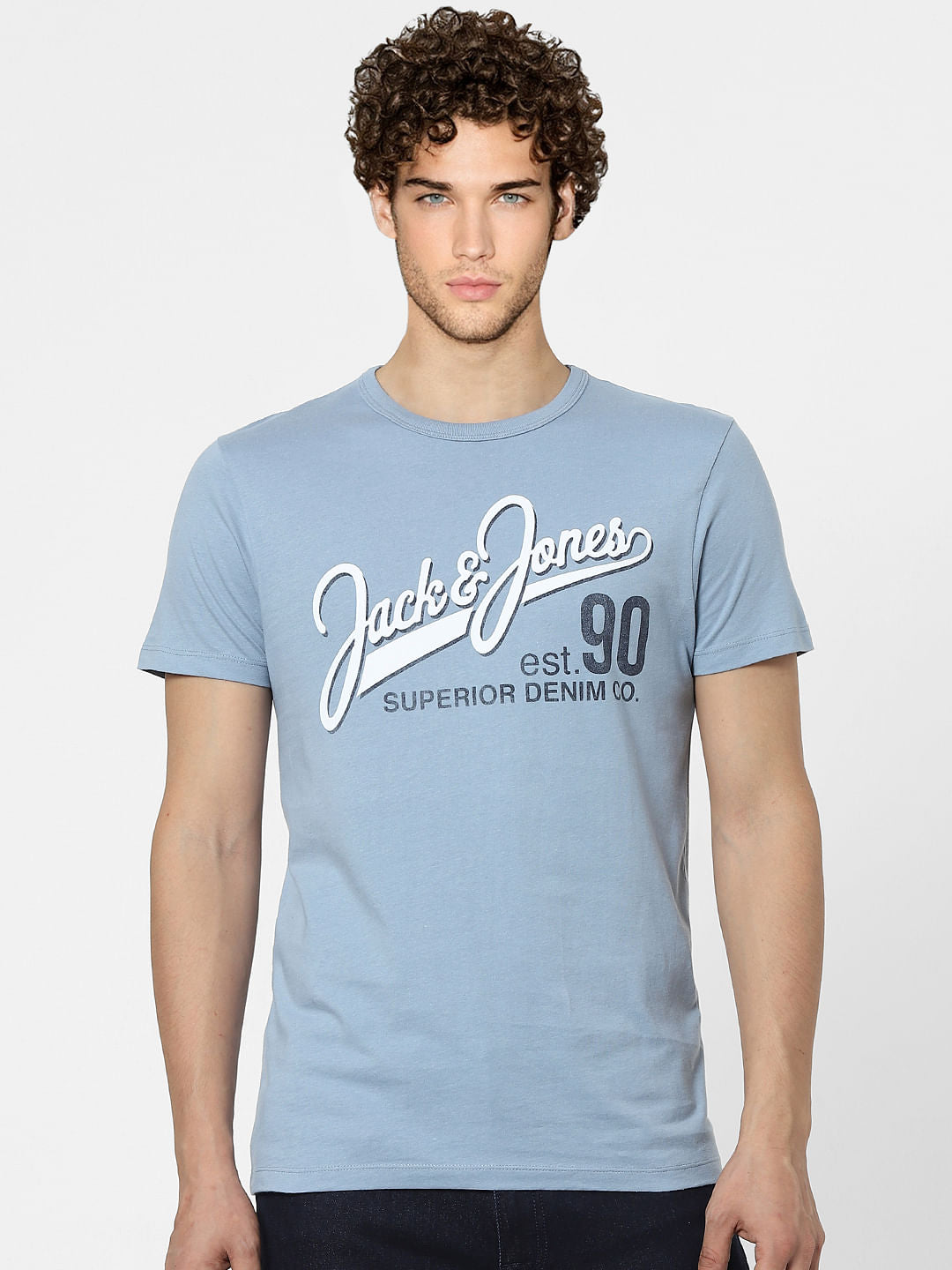 Blue Logo Print Crew Neck T-shirt