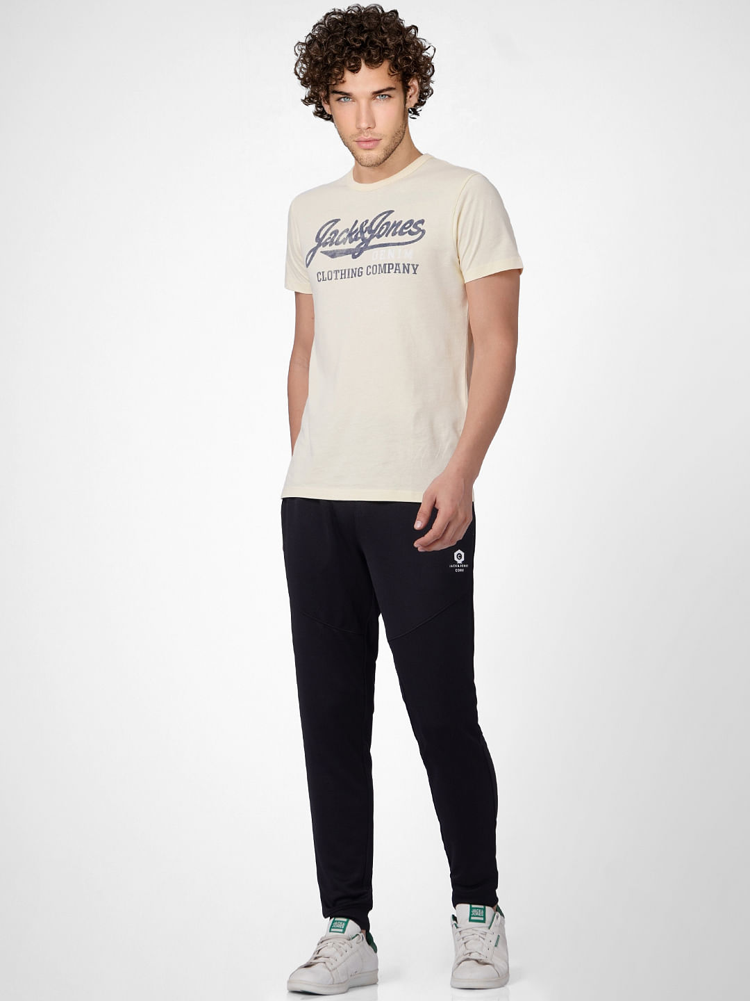 Beige Logo Print Crew Neck T-shirt